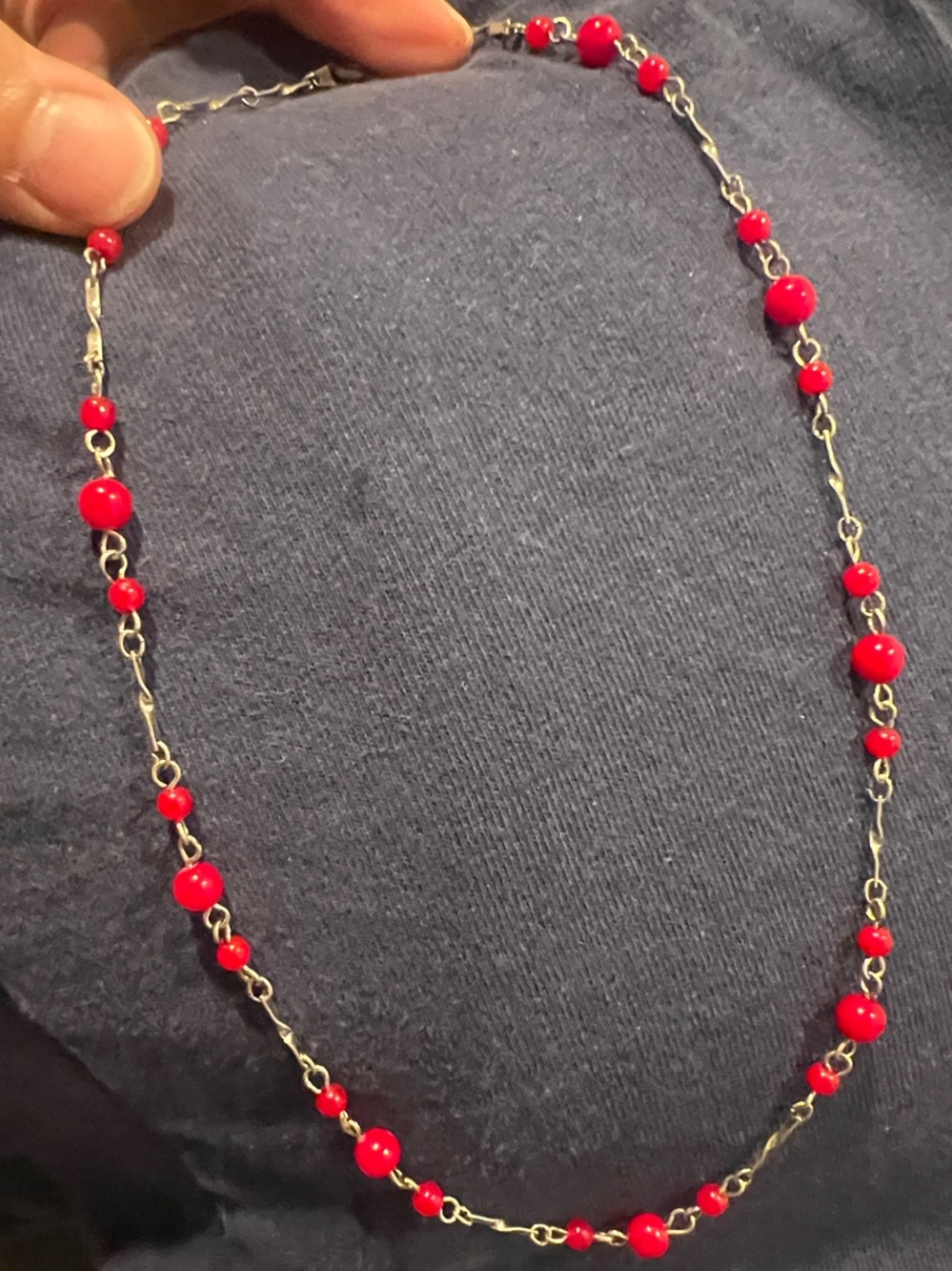 Red Bead Station Necklace - Women Jewelry